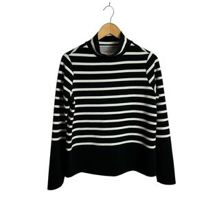Spanx Evereve Small AirEssentials Mock Neck Pullover Top Black White Stripe